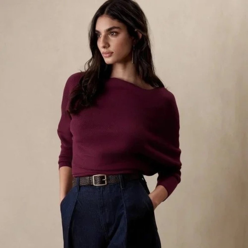 Banana Republic Colleta Off-Shoulder Deep Burgundy Sweater XL